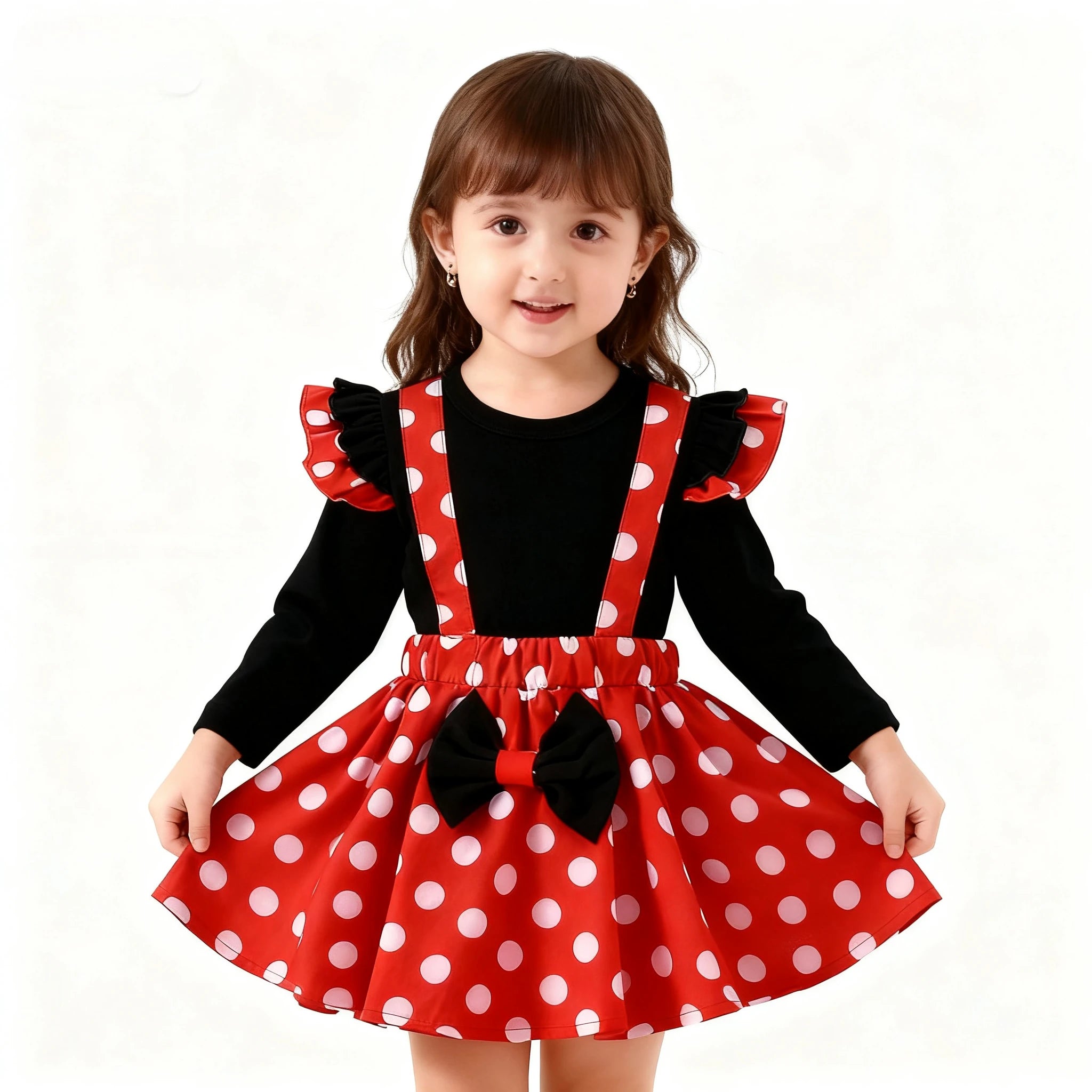 Conjunto de ropa para niños de 1 a 5 años, ropa de bebé, conjunto de ropa para niñas, traje de cumpleaños de verano, top de puntos, falda, disfraz de Minnie con diadema