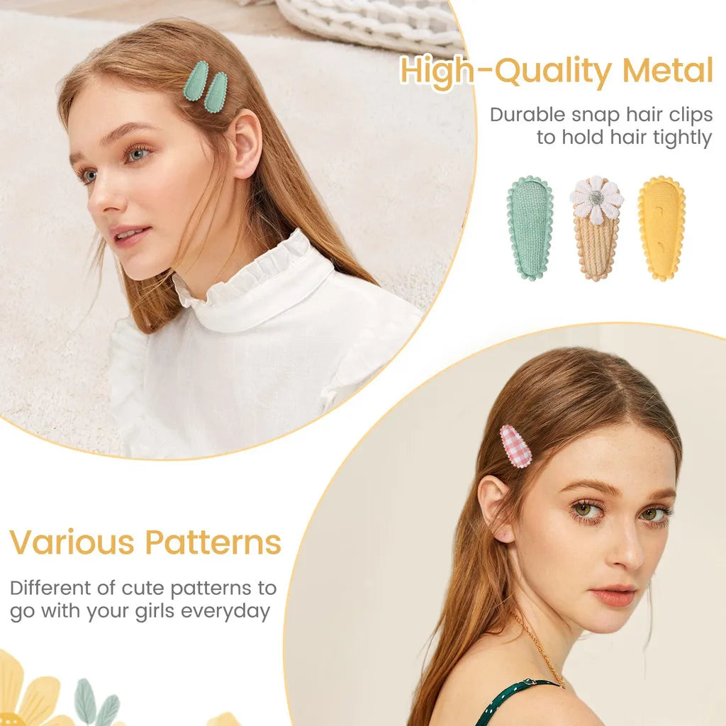 50 horquillas BB estampadas de color aleatorio, accesorios para el cabello, pasador de lona hecho a mano con flores, pinzas dulces para niñas, tocado