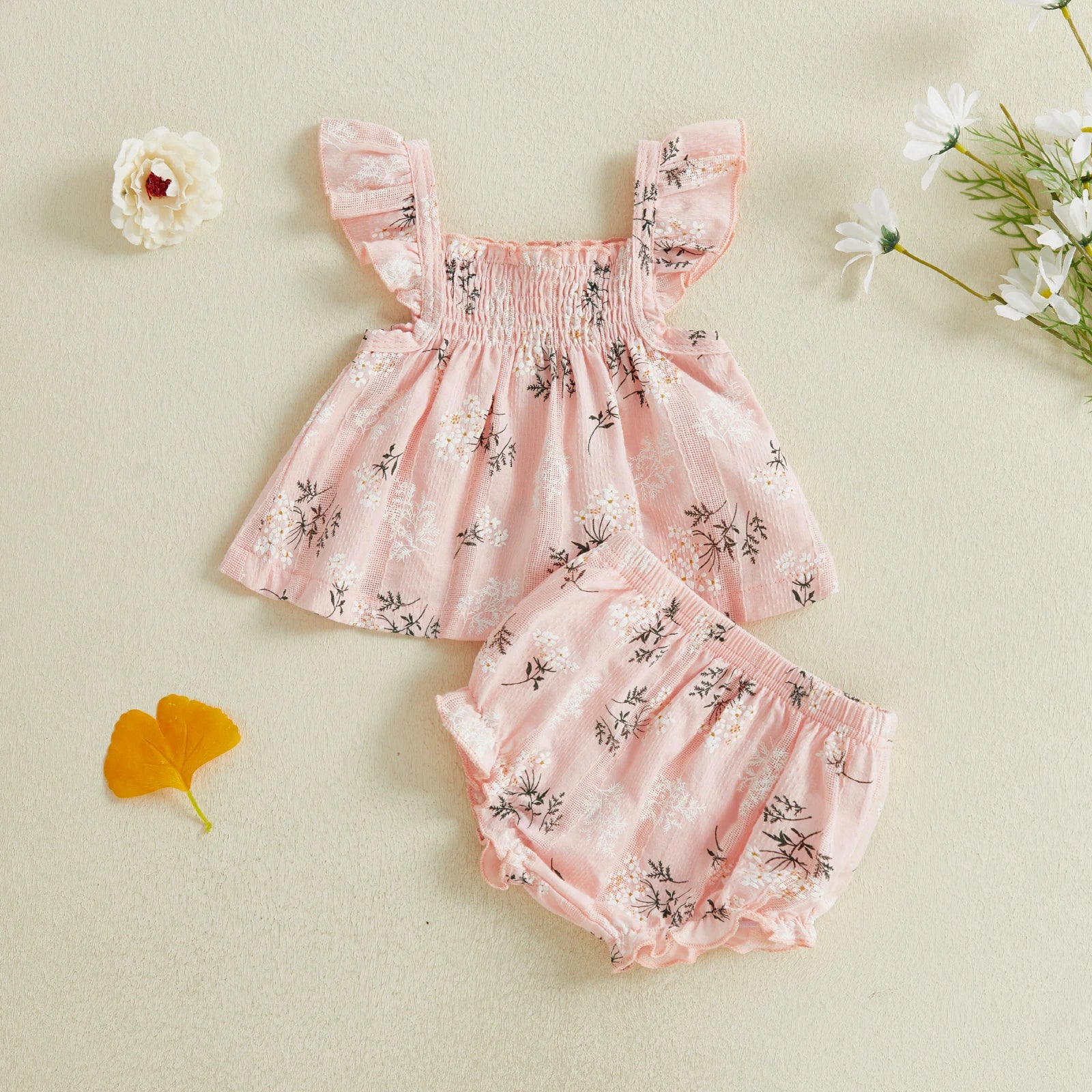 Toddler Girl Floral Print Flutter Sleeve Top and Shorts Set for Summer Cute 2 Piece Outfit for Casual Wear