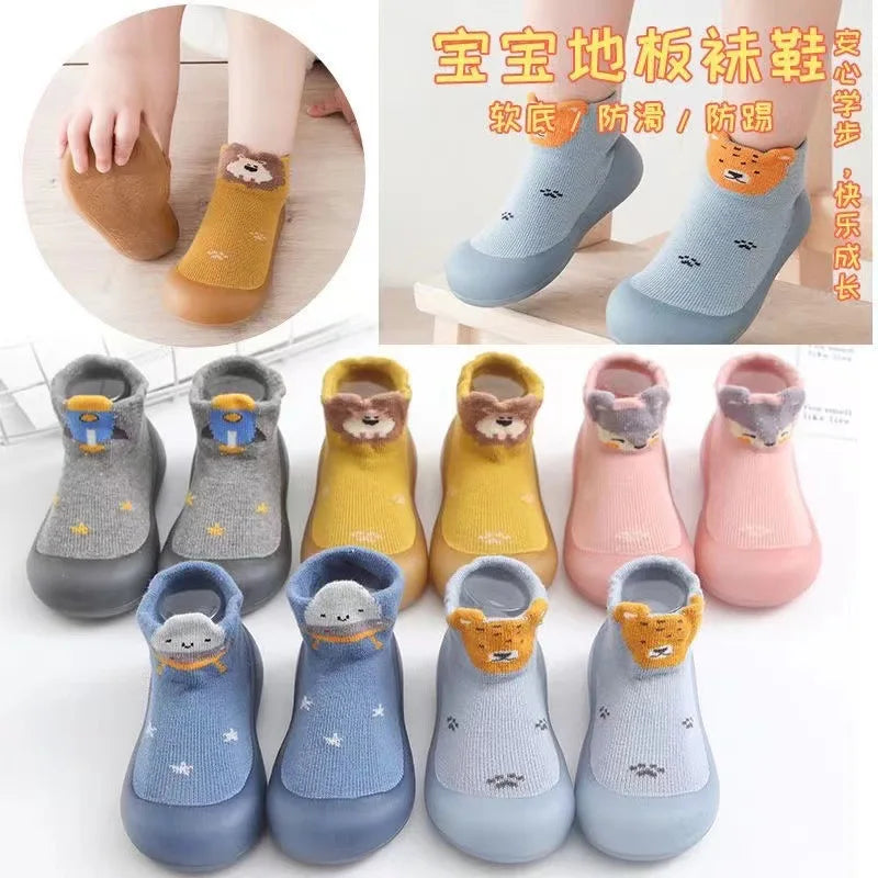 Baby Shoes Socks Anti-slip Cartoon Animal Fox Shoes Infant Girls First Walkers Boy Soft Sole Rubber Outdoor Toddler Pink Shoes