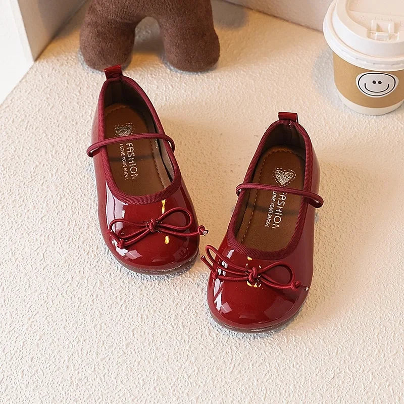 Girl Leather Shoes Simple Bowknot Princess Versatile Children's Flats Fashion Spring Autumn Kids Causal Ballet Loafers Trend New