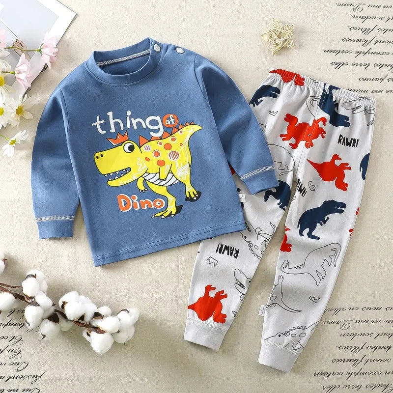 Neue 2024 Kinder Jungen Mädchen Schlafanzug Sets Cartoon Langarm-T-Shirt Oberteile mit Hosen Kleinkind Baby Frühling Herbst Schlafkleidung