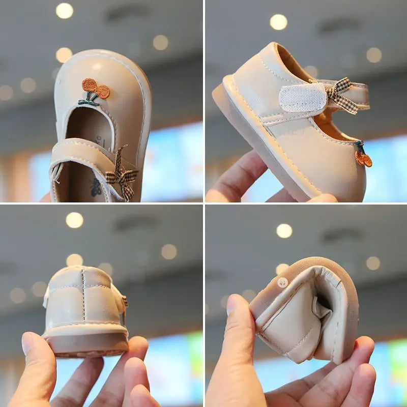 Baby Walking Shoes Round Toes Sweet Bows Girls Casual Shoes Versatile Cute 2025 New Fashion Kids Flat Shoes Soft Bottom Trendy