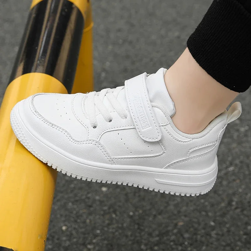 Boys Shoes Sneakers Leather Children Comfortable Flat Shoes Black White Shoes for Kids Girls School Walking Footwear Non Slip