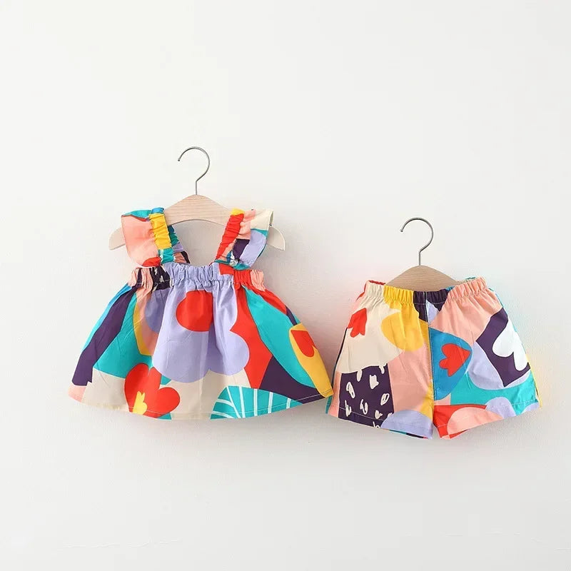 Sommer Baby Mädchen Bekleidungssets Träger-Top Farbpassende Blumenweste + Kinder Freizeit Hose Kleinkind Kleidung Anzug