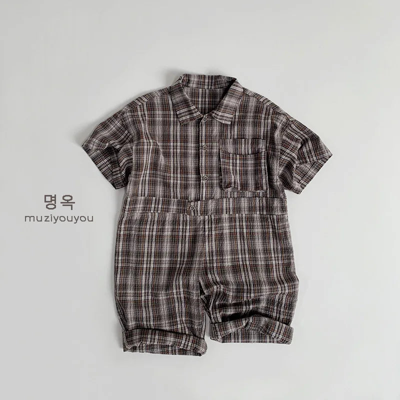 Children's Clothing Jumpsuit 2025 Spring/summer New Item for Boys and Girls, Thin Plaid Jumpsuit for Babies, Children's Pants