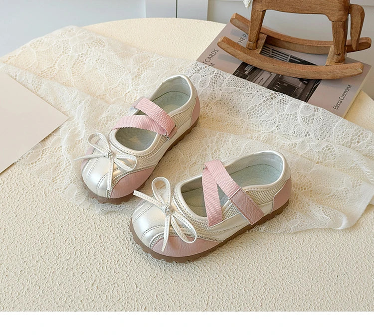 Children's Little Leather Shoes for Girls Elegant Ballet Soft Sole Flexible Bow Anti Slip Toddler Fashion Princess Single Shoes