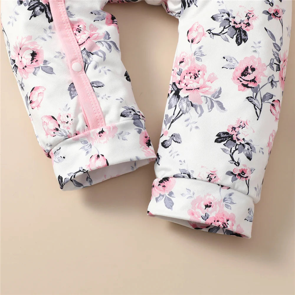 0-18 Monate Neugeborenes Baby Mädchen Strampler Kleidung Langarm Blumen Body Kostüm Süßer Baby Frühlings-Jumpsuit mit Hut