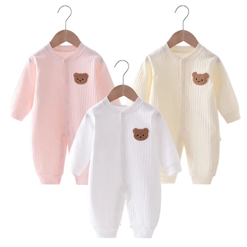 Mameluco de bebé de otoño de 2024, de color liso, con estampado de oso, mono de algodón, ropa de una pieza para recién nacidos, niños y niñas, de 0 a 18 meses