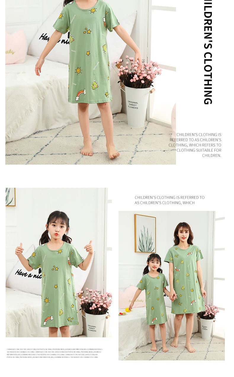 Summer Mom Daughter Night Dress Family Pajamas Sleepwear Kids Girl Nightgown Pajamas for Teen Girls Kids Pajamas Dress