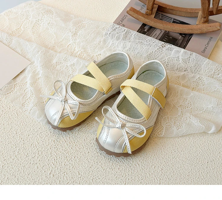 Children's Little Leather Shoes for Girls Elegant Ballet Soft Sole Flexible Bow Anti Slip Toddler Fashion Princess Single Shoes