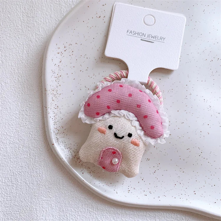 Pink Padded Fabric Cartoon Fruit Hair Clips Hair Ties for Girls Sweet Elastic Ponytail Holders Cute No Damage Hair Accessories