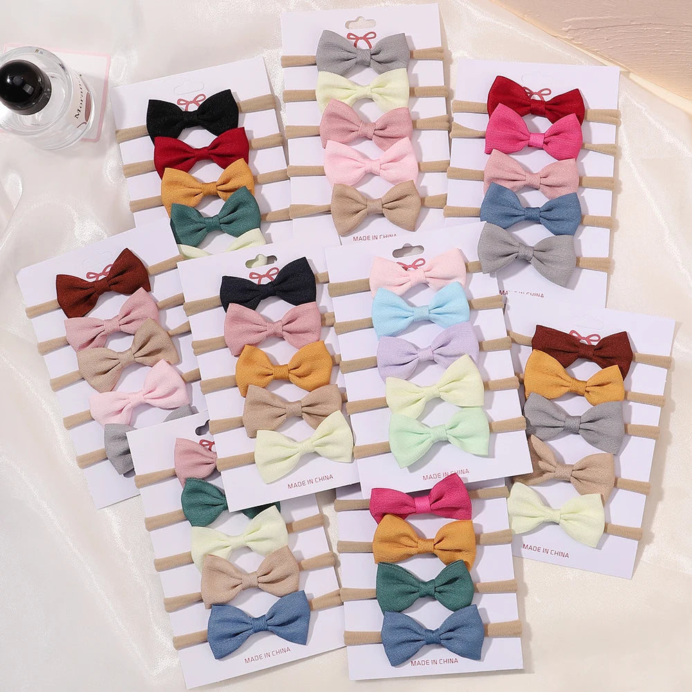 5Pcs/Set Elastic Baby Headband Solid Corduroy Ribbon Bow Headscarf Hairband Newborn Cute Knitted Headband Babe Hair Accessories