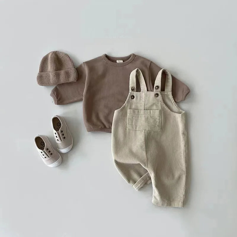 Herbst Winter Kleinkind Baby Jungen Mädchen Einfarbig Cord Latzhose Strampler Kinder Overall Kleidung