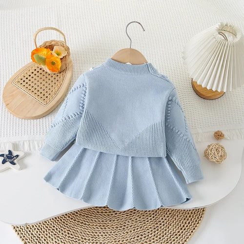 Children's Clothing Sets Bow Knit Top + Pleated Skirt Winter Baby Girl Clothes Knit Sweater for 2 -6 Years Toddler Girl Cardigan