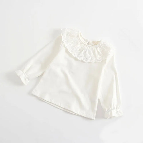 Baby Girls White Blouse Spring Autumn Lace Girls Shirt Long-Sleeve Tops Toddler Kids Clothing 0-24m Infant Blouses