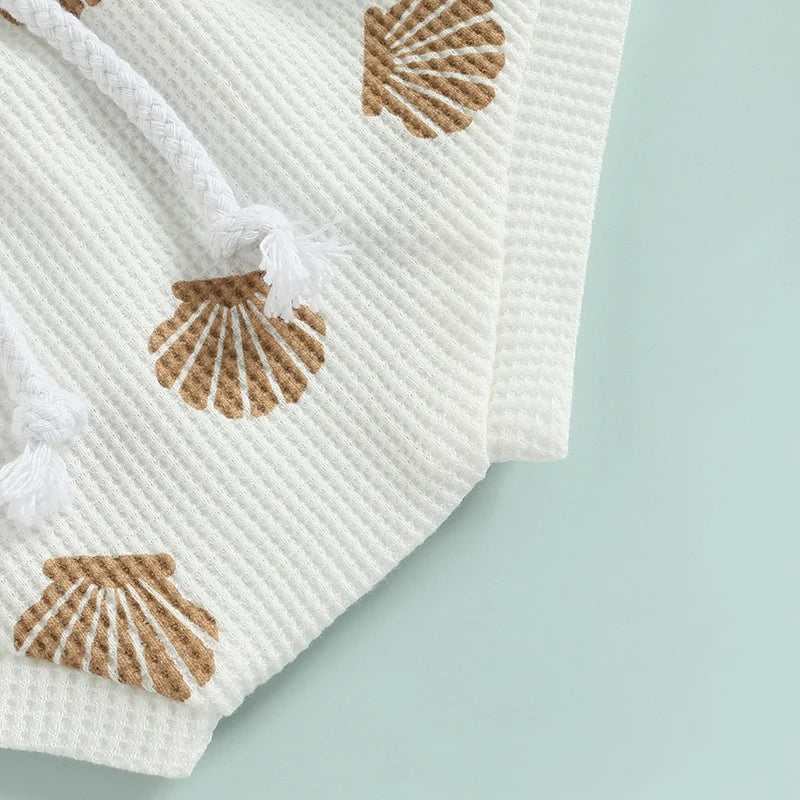 Conjuntos de ropa de verano para bebés de 0 a 18 meses, para niños y niñas, estampado de conchas, tirantes, botones, cuadros, monos de punto + pantalones cortos, chándales