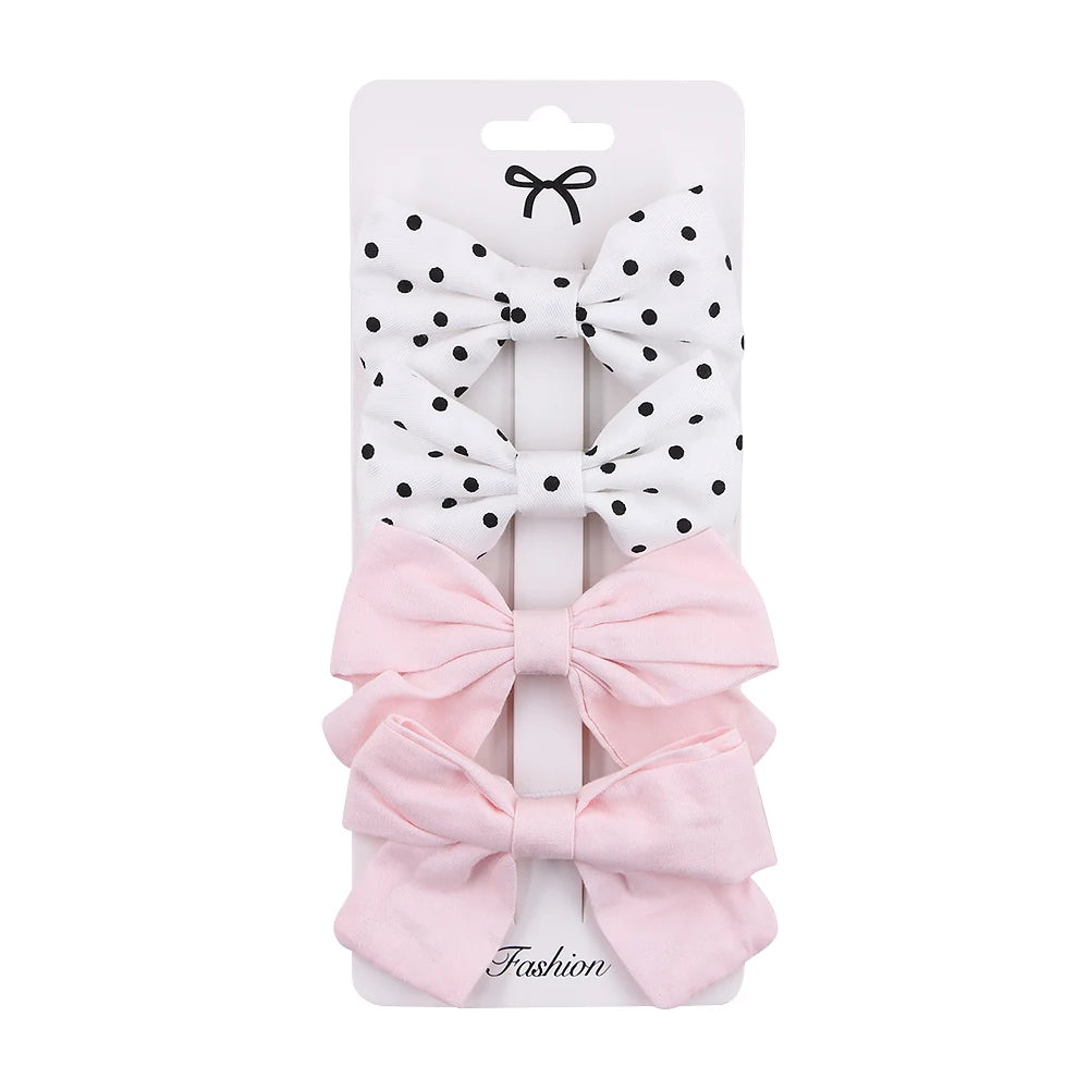 4Pcs/Set Baby Bows Hair Clips Muslin Girls Hairpins Hairclip For Kids Cotton Linen Barrette Flower Print Side Pin  Accessories