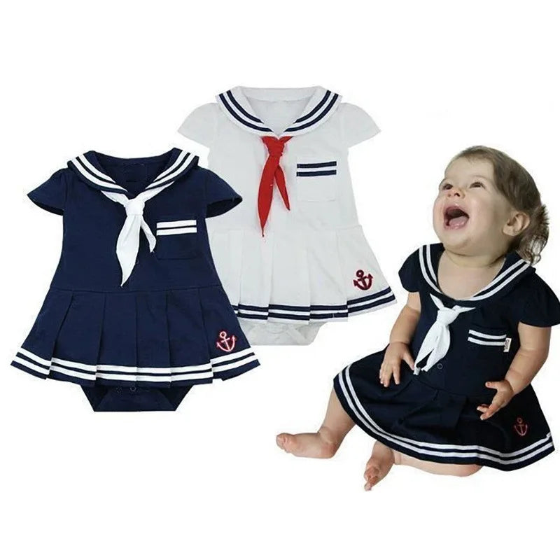 New Arrival 0-4 year Baby Clothing Navy Style Baby Girl Jumpsuits Skirt/Lovely Newborn Girl Climbing Clothes Bodysuit with 3176