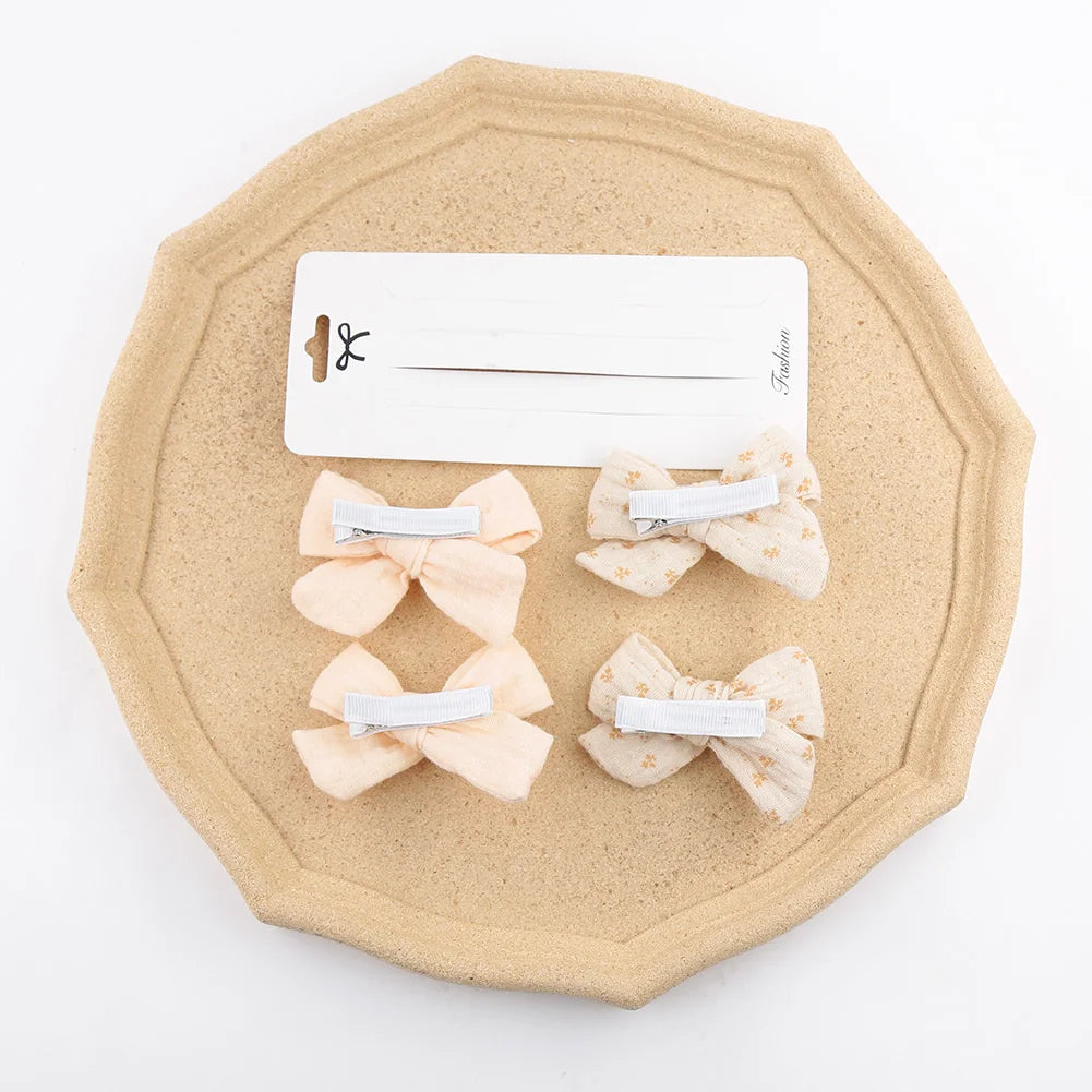 4 Stk./Set Baby Schleifen Haarklammern Musselin Mädchen Haarnadeln Haarspange für Kinder Baumwolle Leinen Haarspange Blumendruck Seitenklammer Accessoires
