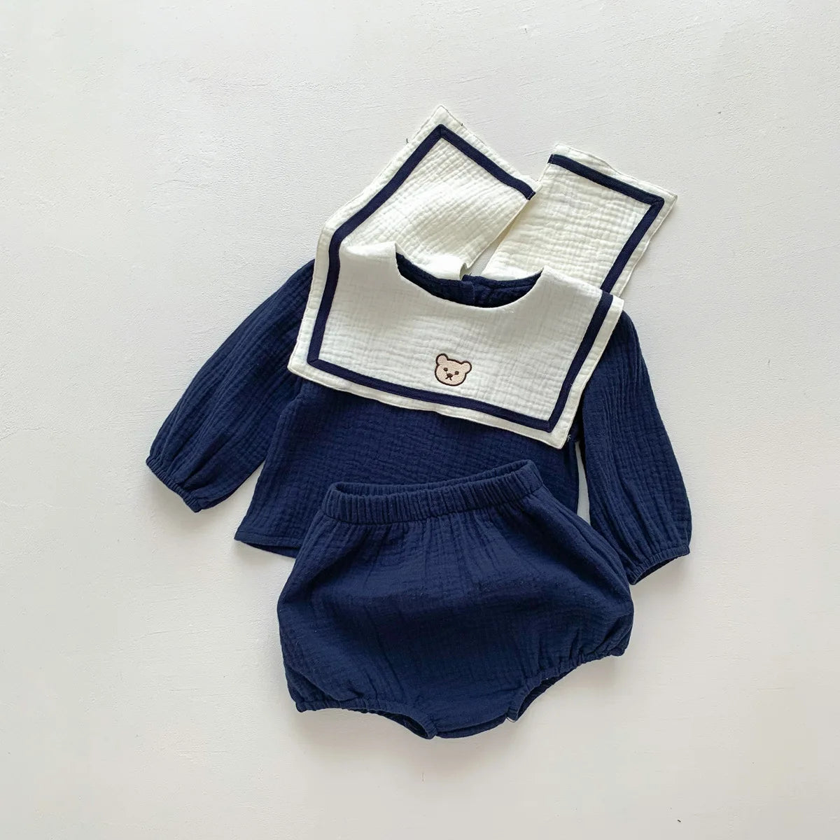 New In Autumn Kids Baby Girls Full Sleeve Naval Leader Bear Top T-shirts+solid Shorts Toddler Infant Cotton Clothing Set 2pcs