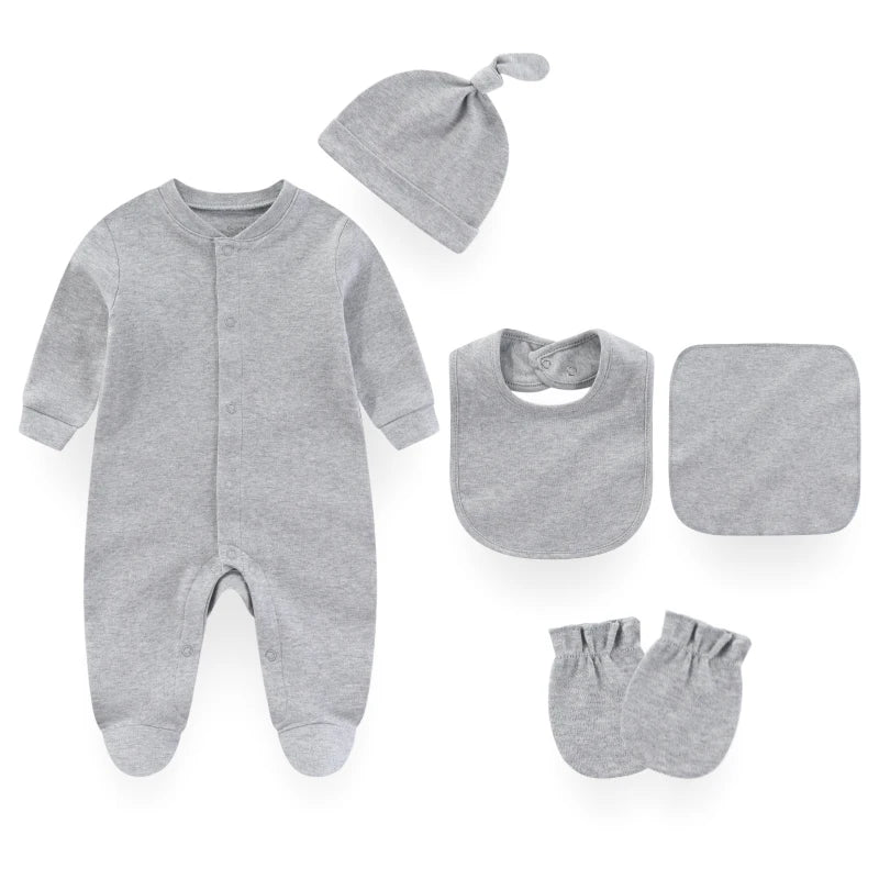 7 Packs Unisex Newborn Baby Girl Clothes Colors Solid Rompers+Burp Cloth+Bib+Hats+Gloves 100%cotton Soft Baby Clothing Sets