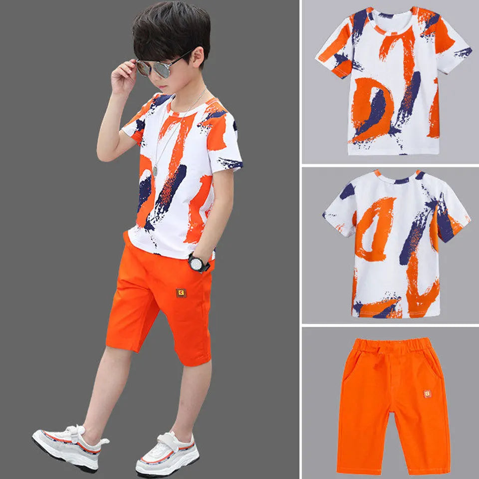 Conjuntos de ropa para niños Verano 2024 Algodón Traje de niños adolescentes para 4 6 8 10 12 14 años Camisa de manga corta y pantalones cortos para niños