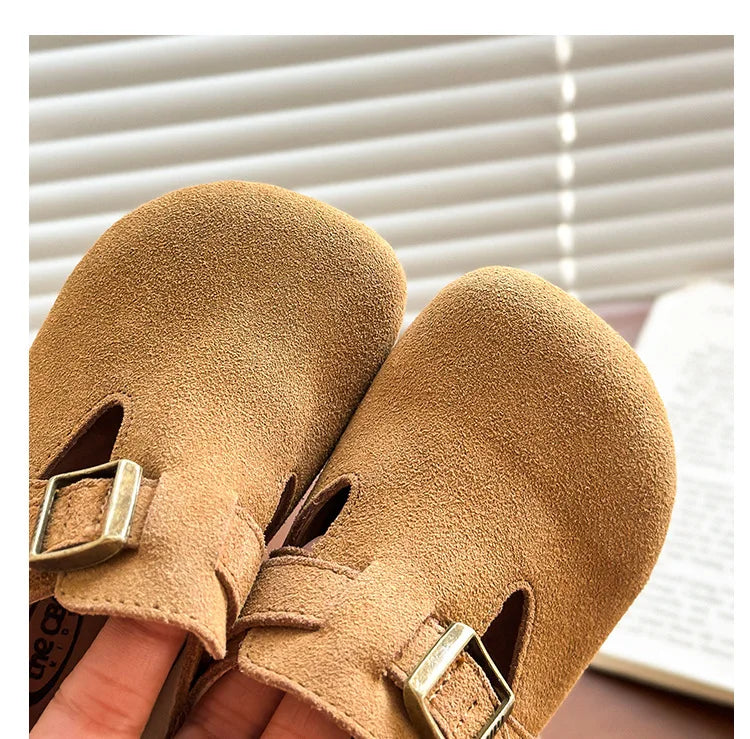 Baby Single Leather Shoes Boys Girls Candy Color Spring Flats Children Metal Buckle Design Genuine Leather Flats For School