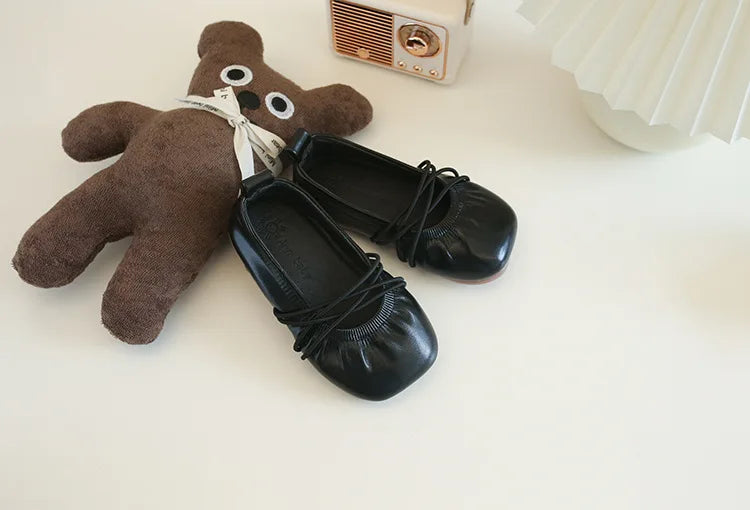 Baby Girls Leather Shoes Soft Princess Ruffles Pleated Mules Kids Casual Flats Slip-on 2025 Autumn New Children's Dress Shoes