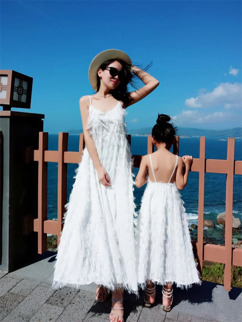 Mom Daughter Dress Solid Color Long Gown Family Matching Outfits Halter Dress With Suspenders New Fashion Mommy Girls Clothes