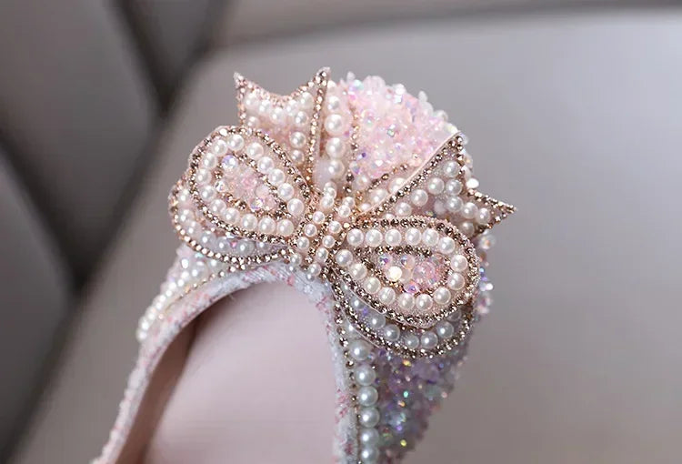 Sandalias para niñas, moda, lentejuelas, diamantes de imitación, lazo, zapatos de princesa para bebé, sandalias planas para niños, tallas 21-36