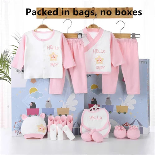 18piece/set Newborn Baby Clothes For Girls Boys Pants Sets Cotton Spring Autumn Soft Infant Boy Clothing New born Print Hat Bibs