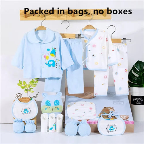 18piece/set Newborn Baby Clothes For Girls Boys Pants Sets Cotton Spring Autumn Soft Infant Boy Clothing New born Print Hat Bibs