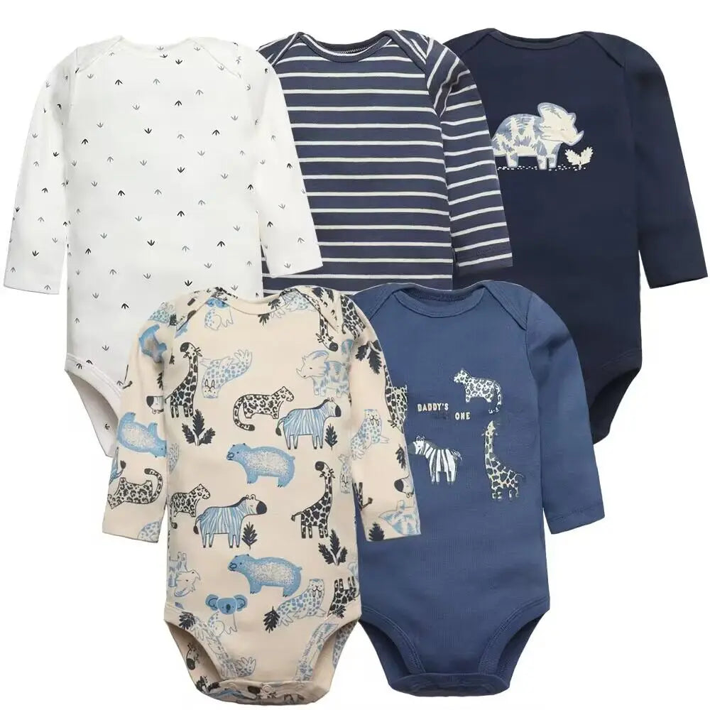 2026 Newborn Baby Girl Clothes Long Sleeve 100% Cotton 5 Pieces/Lot Baby Bodysuits Cartoon Underwear Infant Bebe Clothing 3-24M