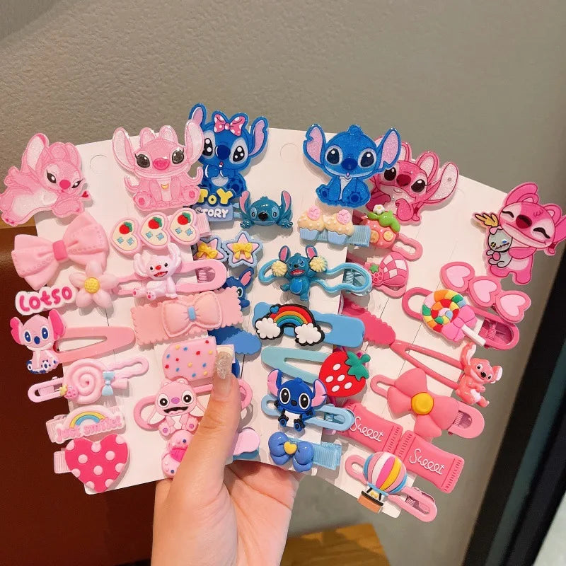 14 Pcs Baby Girl's Fashion Cartoon Stitch Hair Pin BB Hairpin Cute Girls Bangs Hair Accessories No Harm To Hair Baby Child Gifts