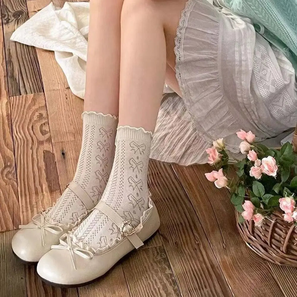 Fashion PU Leather JK Flat Shoes Lace Ruffled Sweet Casual Ballet Flats Soft Sole Bow Slip On Loafers Girls