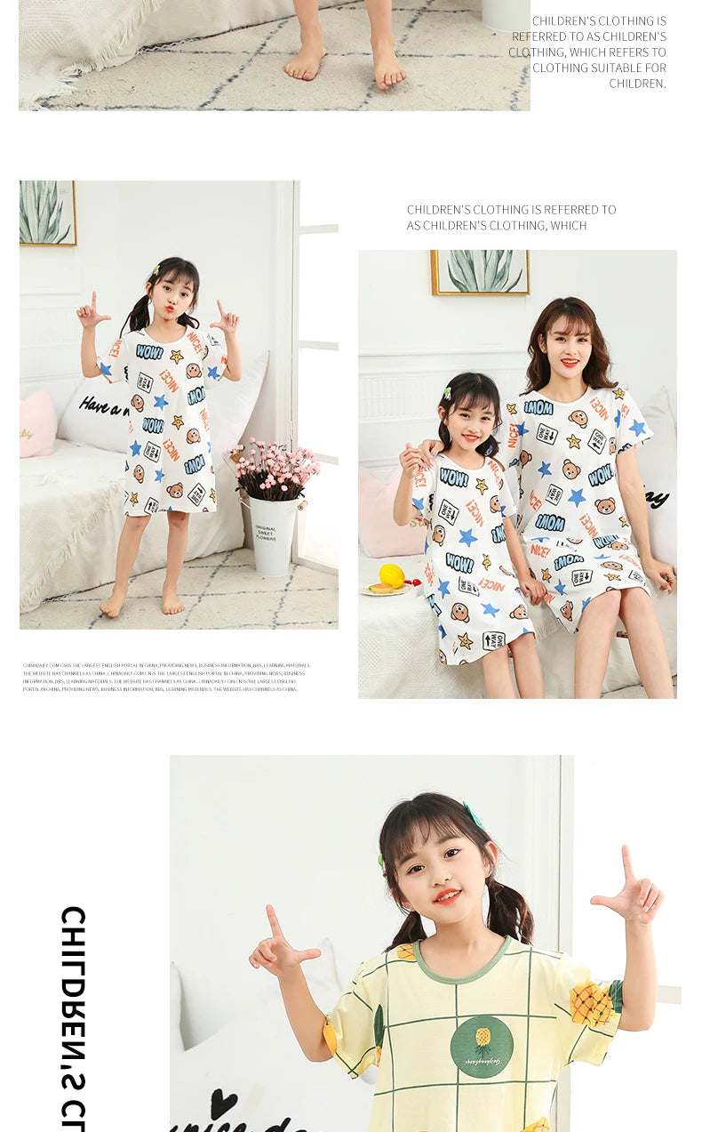 Summer Mom Daughter Night Dress Family Pajamas Sleepwear Kids Girl Nightgown Pajamas for Teen Girls Kids Pajamas Dress