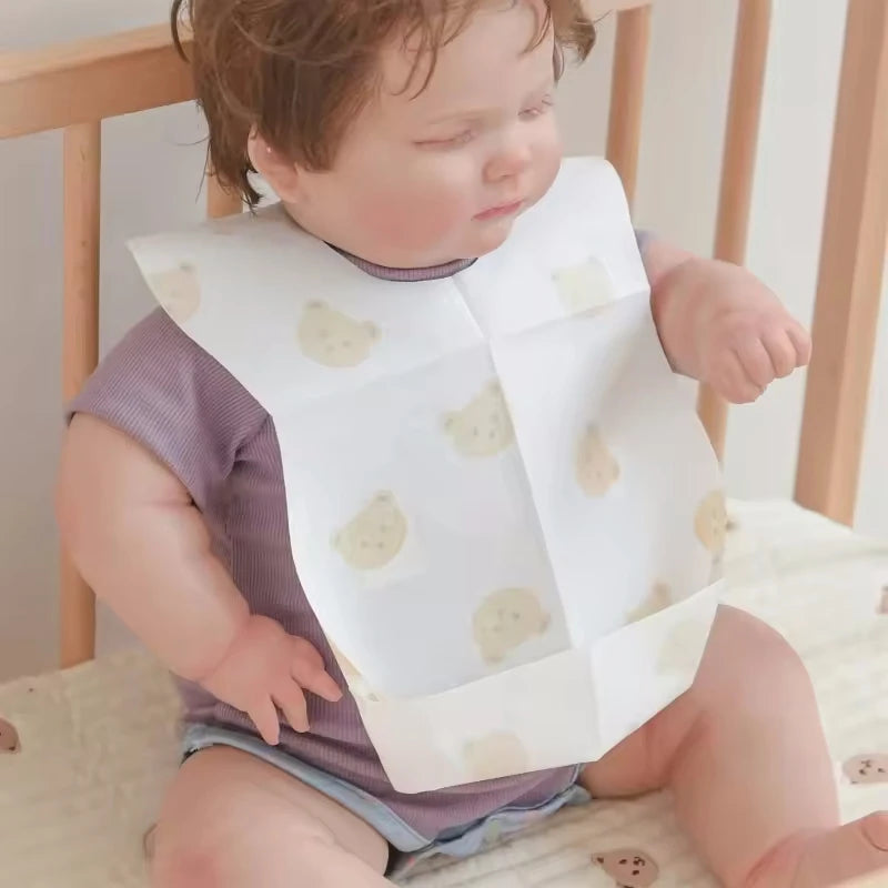 50-Pack Disposable Bibs for Babies Aged 6 Months to 2 Years Cartoon Bear Feeding Bib for Boy Girl Non-woven Drool Towel
