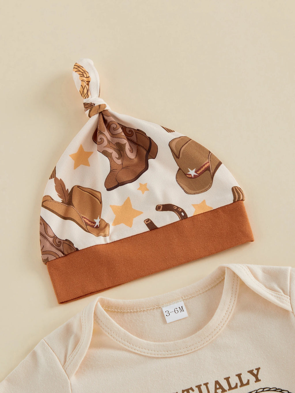 Baby Boy's Western Clothing Sets Fashionable Booties Print Short Sleeve Romper with Pants Hat 3Pcs Outfits