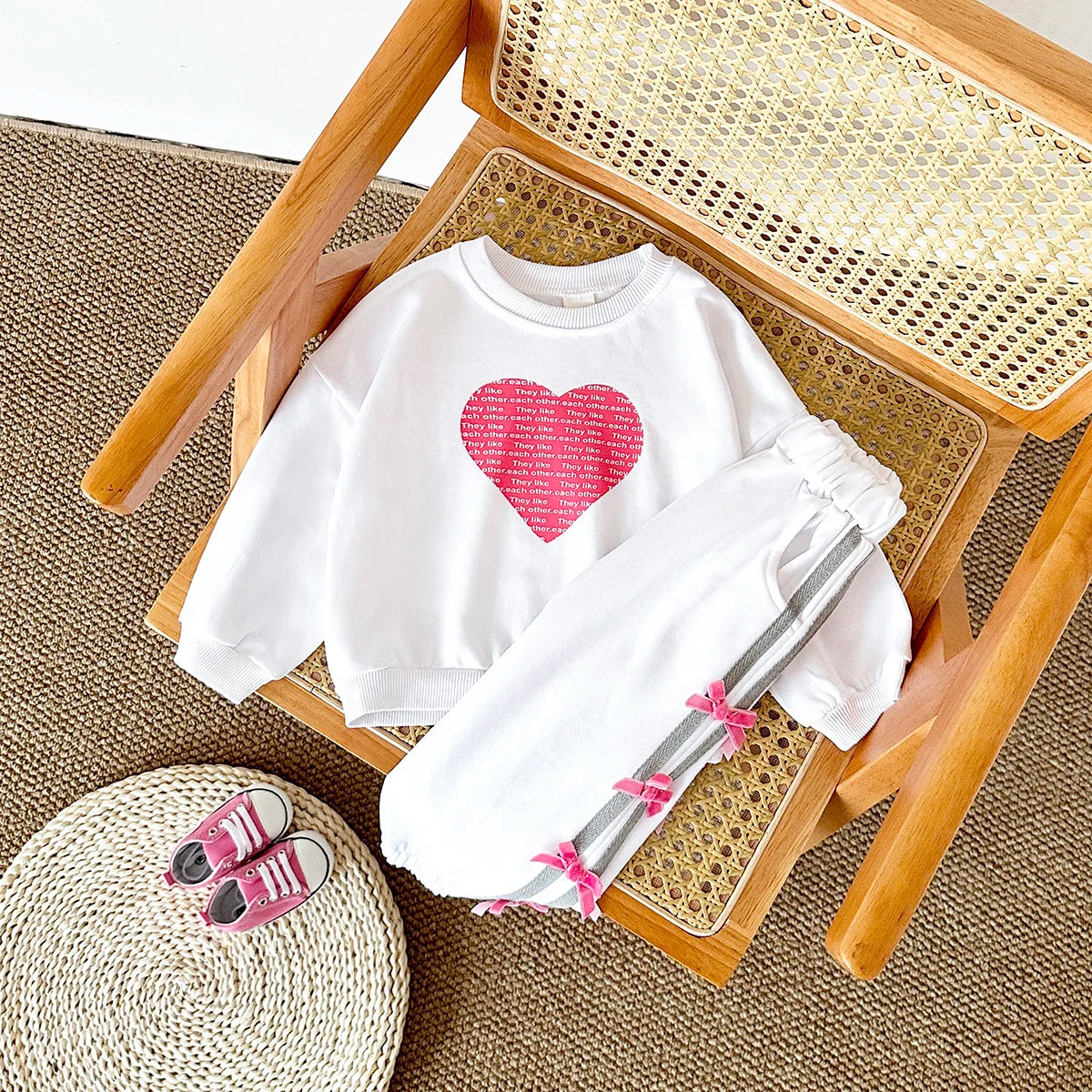 Baby Girl Clothes Toddler Sets Cotton Love Sweatshirt Long Sleeve Top+Bow Pants Spring Newborn Kids Clothing Infant Outfit Suits