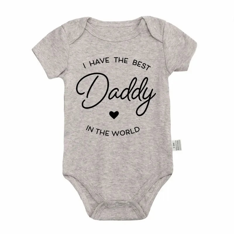 Funny "I Have The Best Daddy Mommy in The World "Letters Printed Baby Bodysuits Summer Newborn Boys Girls Romper Twin's Onesies