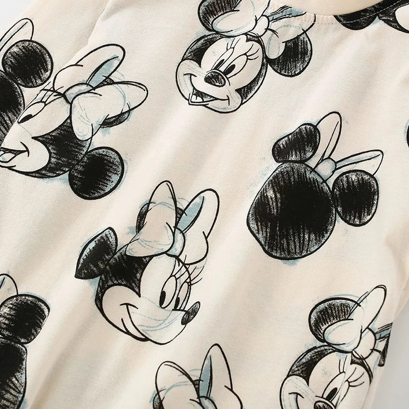 Traje de ropa interior para bebé de 0 a 4 años, estampado de dibujos animados de Minnie, conjunto de pijama de manga larga para niñas, ropa de otoño, ropa de casa para niños, atuendos
