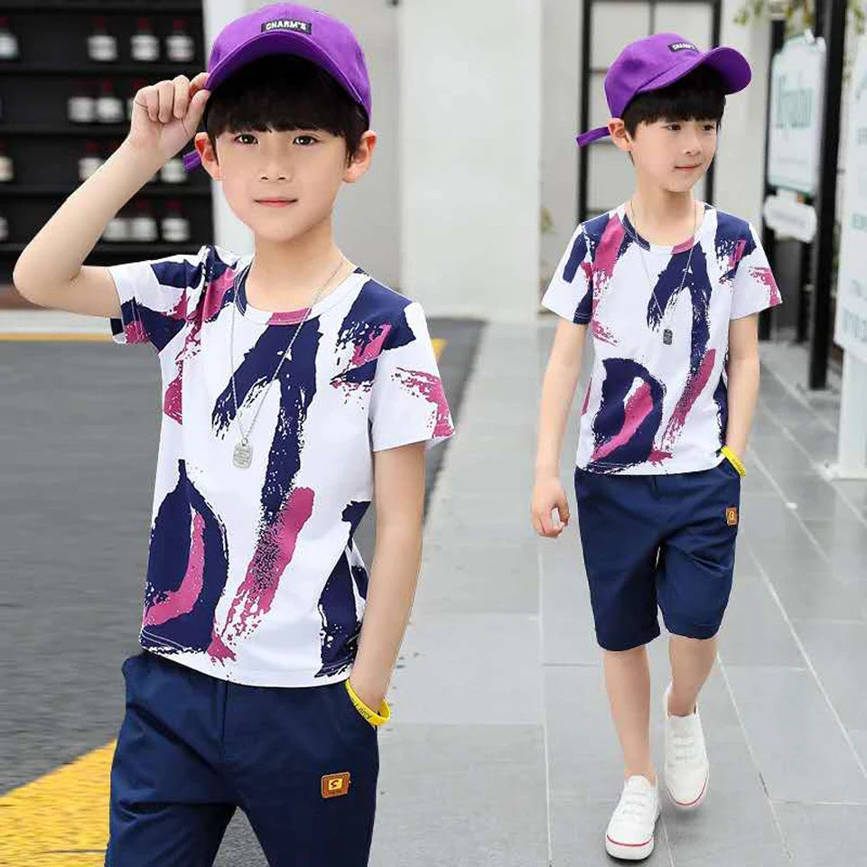 Conjuntos de ropa para niños Verano 2024 Algodón Traje de niños adolescentes para 4 6 8 10 12 14 años Camisa de manga corta y pantalones cortos para niños