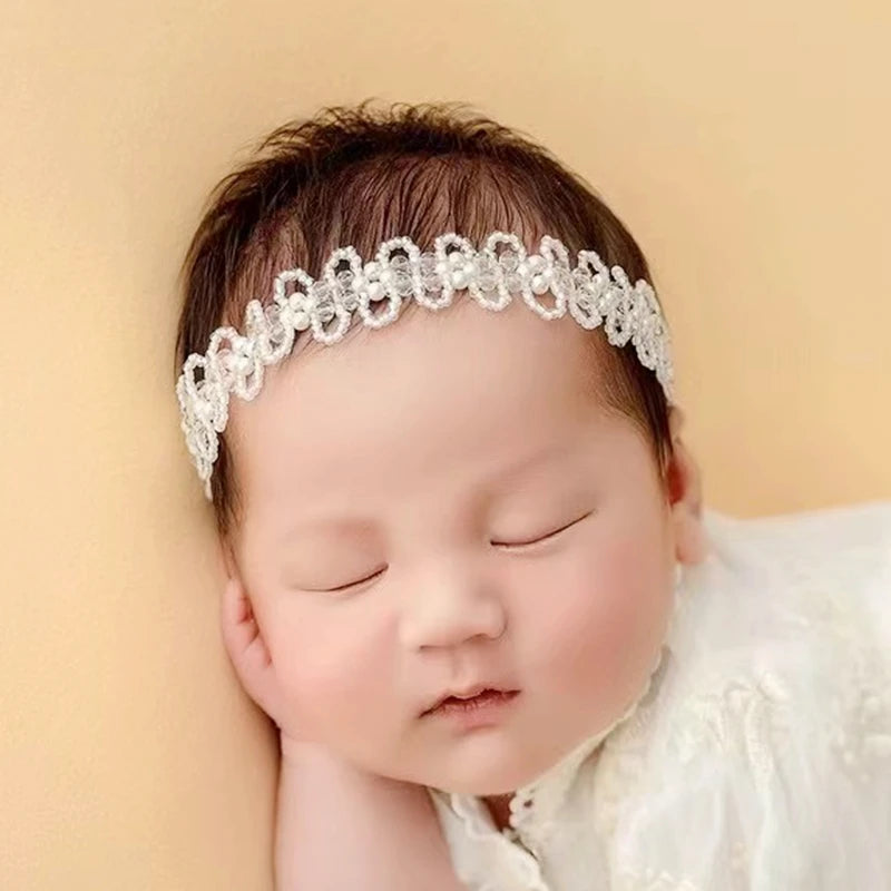 Newborn Headband for Photography Props Flower Baby Girl Tieback Flowers Pearl Wreath Newborn Photography Infant Hair Accessories