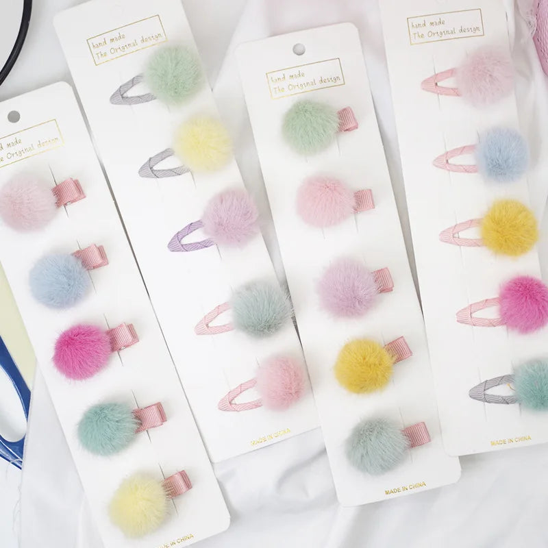 5 horquillas para bebé lindas, color caramelo, pompones, minipinzas para el pelo de niñas pequeñas, accesorios para el pelo de bebé, accesorios para la cabeza de niños pequeños