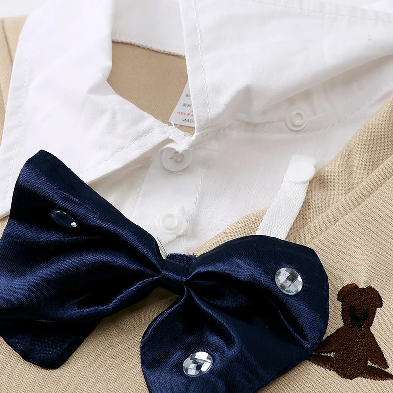 2025 Recién llegados Bebés Niños Otoño Algodón Sudadera con capucha Traje de vaquero Niños pequeños Caballero Pajarita Falso dos piezas Ropa para niños