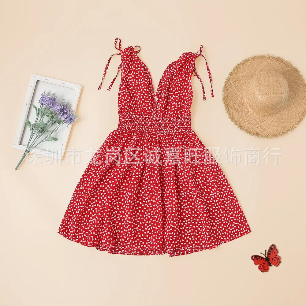 V-Neck Mother Daughter Dresses Family Set Flower Mommy and Me Matching Clothes Fashion Woman Girls Sleeveless Dress Outfits 2025