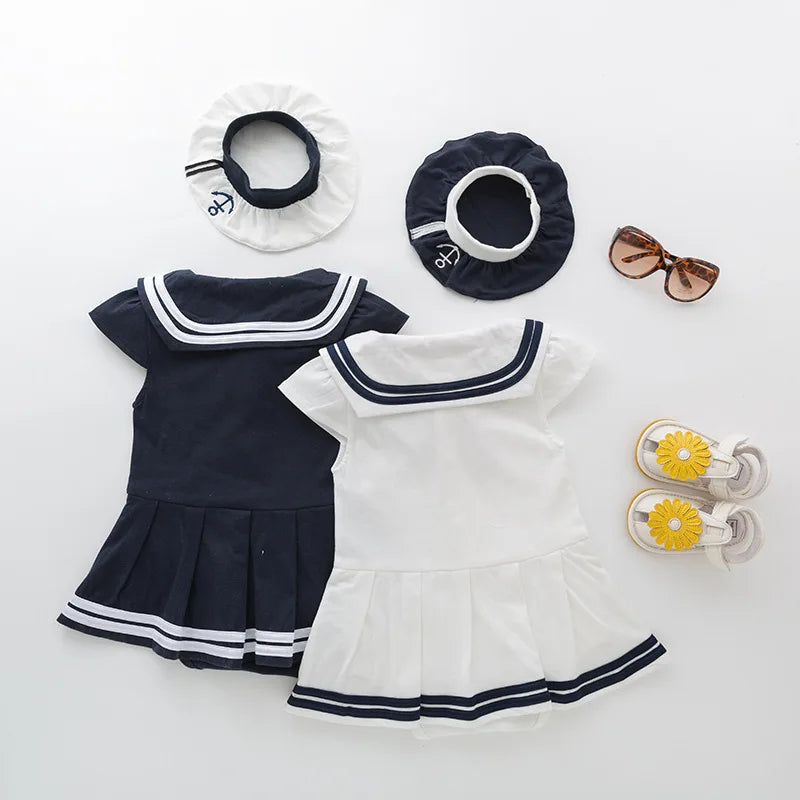 New Arrival 0-4 year Baby Clothing Navy Style Baby Girl Jumpsuits Skirt/Lovely Newborn Girl Climbing Clothes Bodysuit with 3176