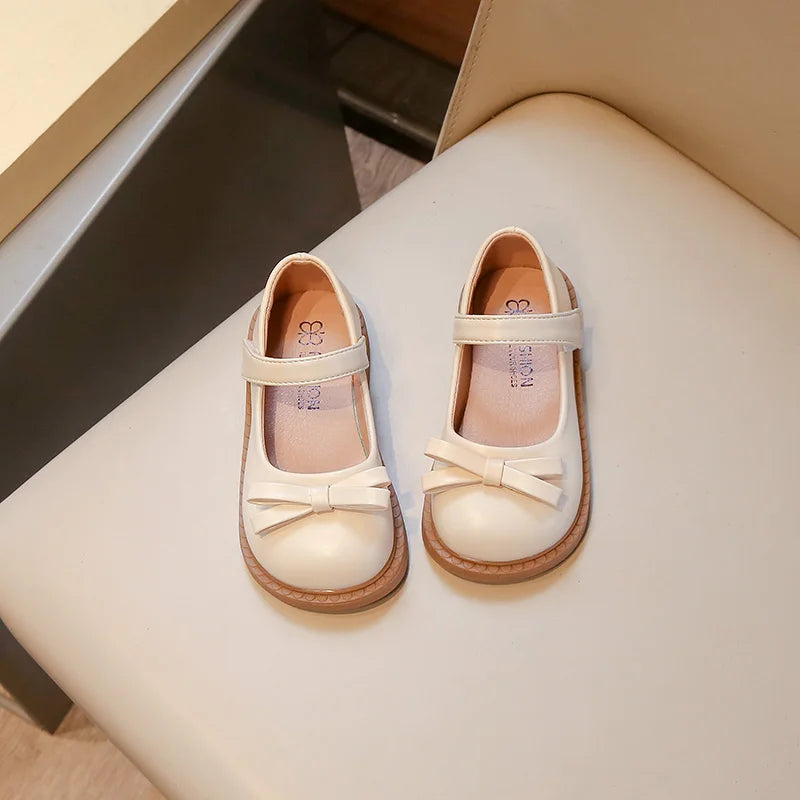 2-18 Years Old Children Leather Shoes Beige Soft Bottom Bow Girls Princess Shoes Spring Autumn Non-slip Kid Baby Single Shoes