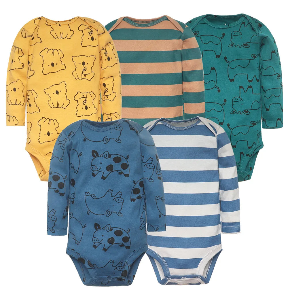 2026 Newborn Baby Girl Clothes Long Sleeve 100% Cotton 5 Pieces/Lot Baby Bodysuits Cartoon Underwear Infant Bebe Clothing 3-24M